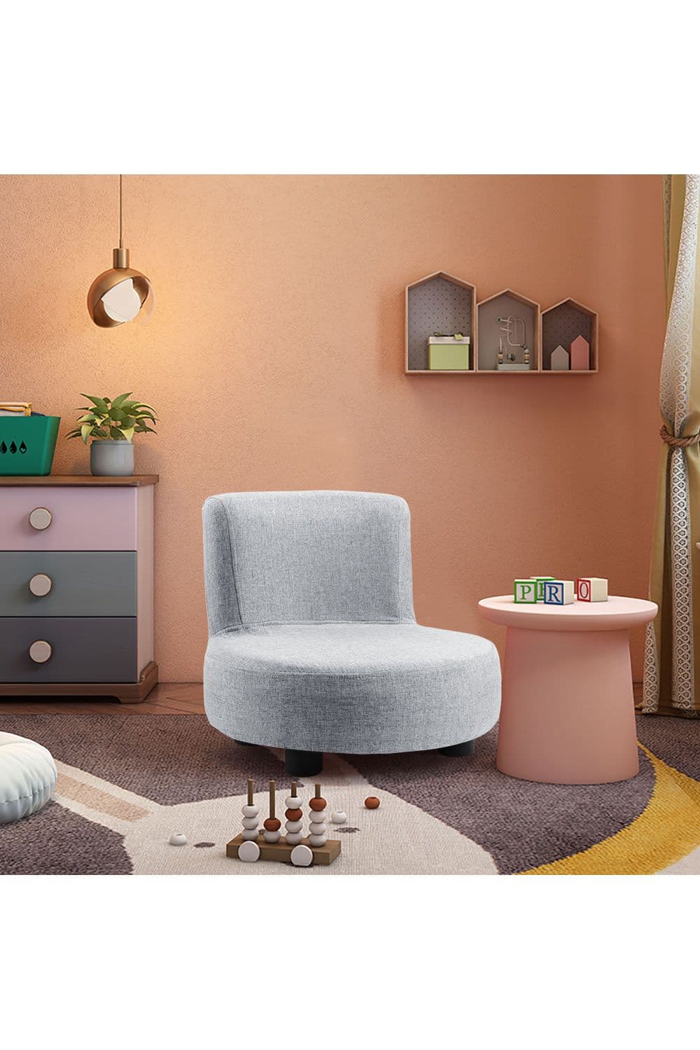 Living and Home Low-Seat Linen Single Sofa in Light Grey