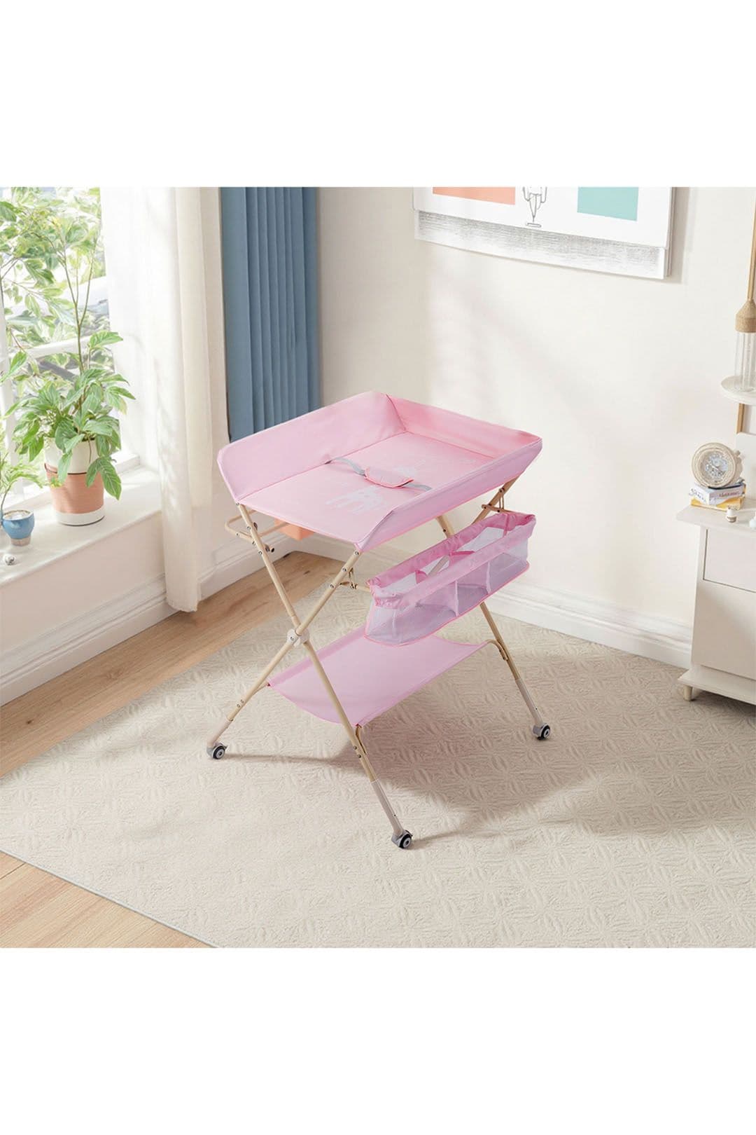 Living and Home Versatile Folding Baby Changing Table in Baby Pink