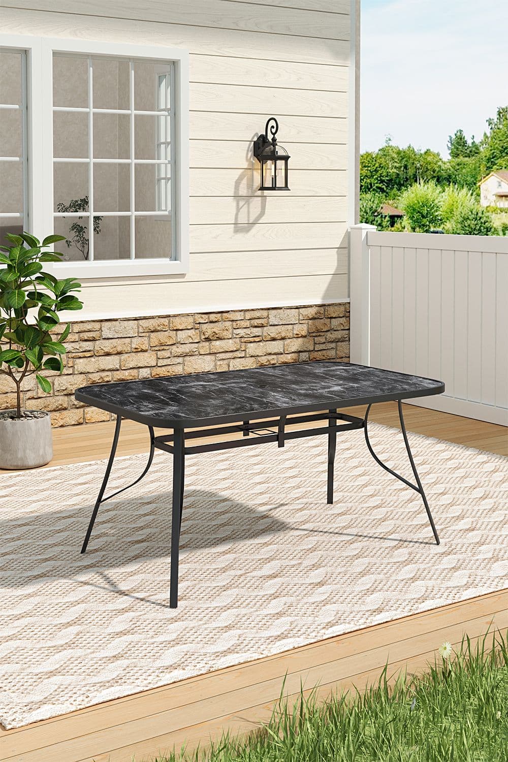 Living and Home Garden Tempered Glass Marble Rectangular Coffee Table