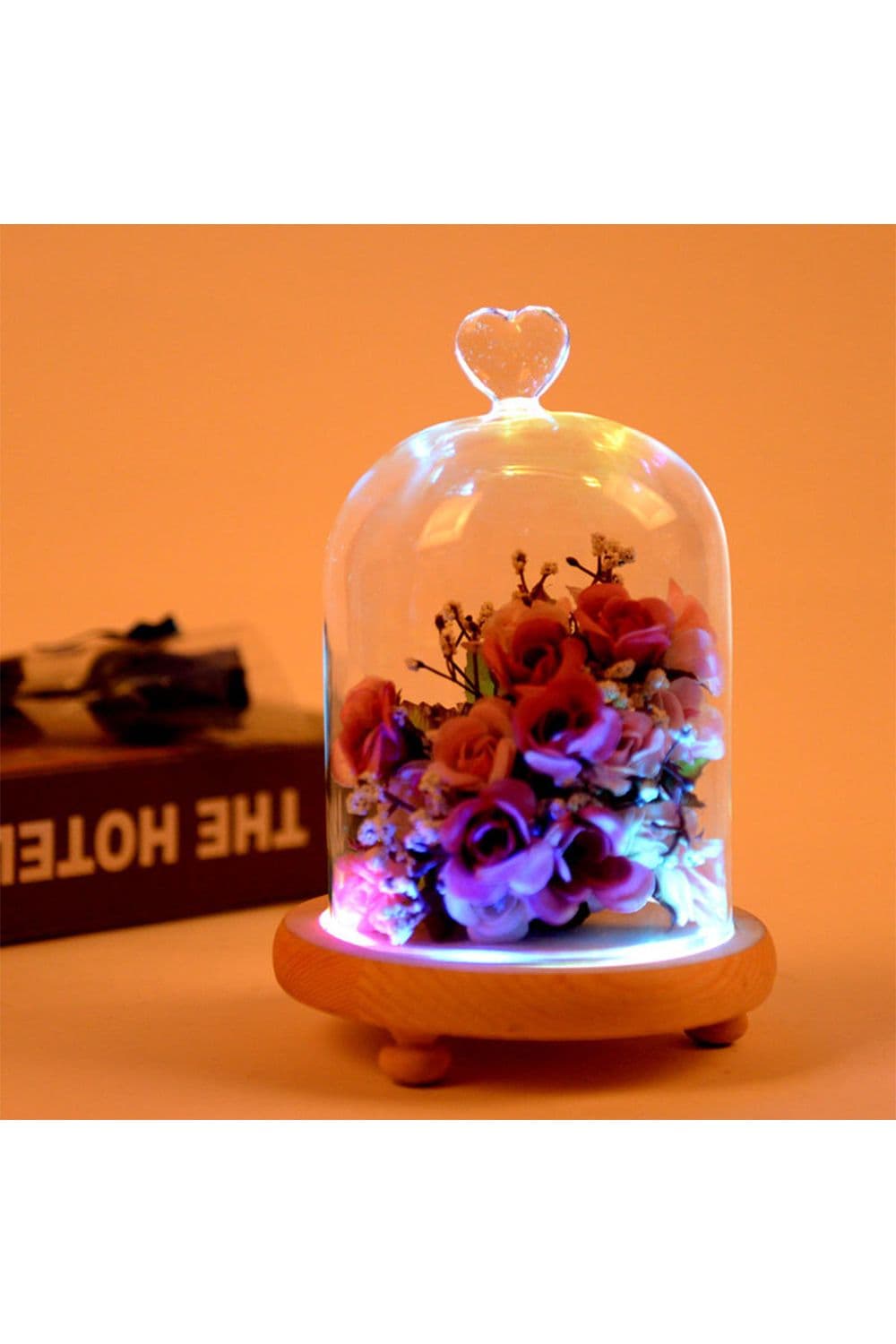 12cm W x 18cm H U-shaped Glass Cover with Colored Light and Heart Fitting
