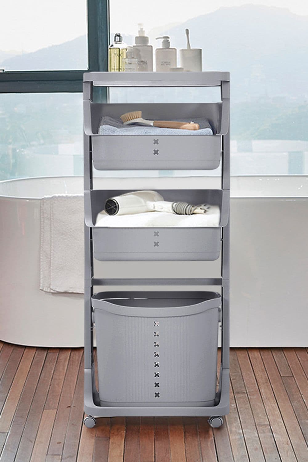 4-Tier Detachable Kitchen Trolley Cart Fruits Vegetables Organizer Storage Rack Laundry Basket with Wheels