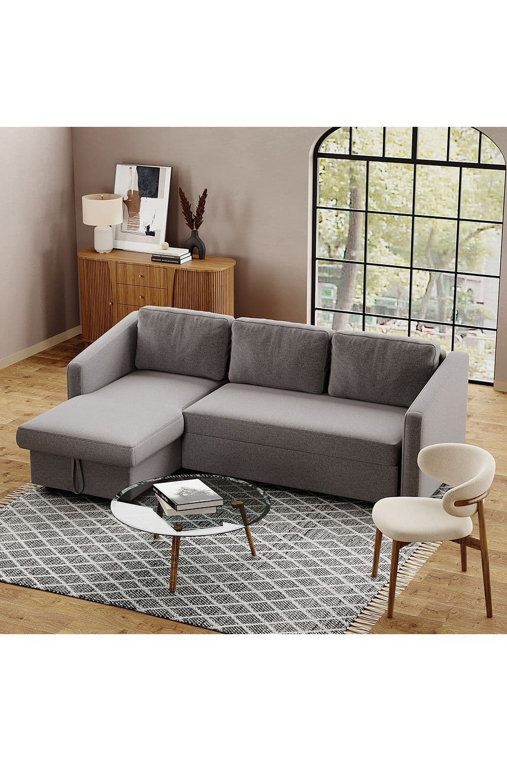Living and Home Corner Sofa Bed 3 Seater Sofa with Storage in Dark Grey