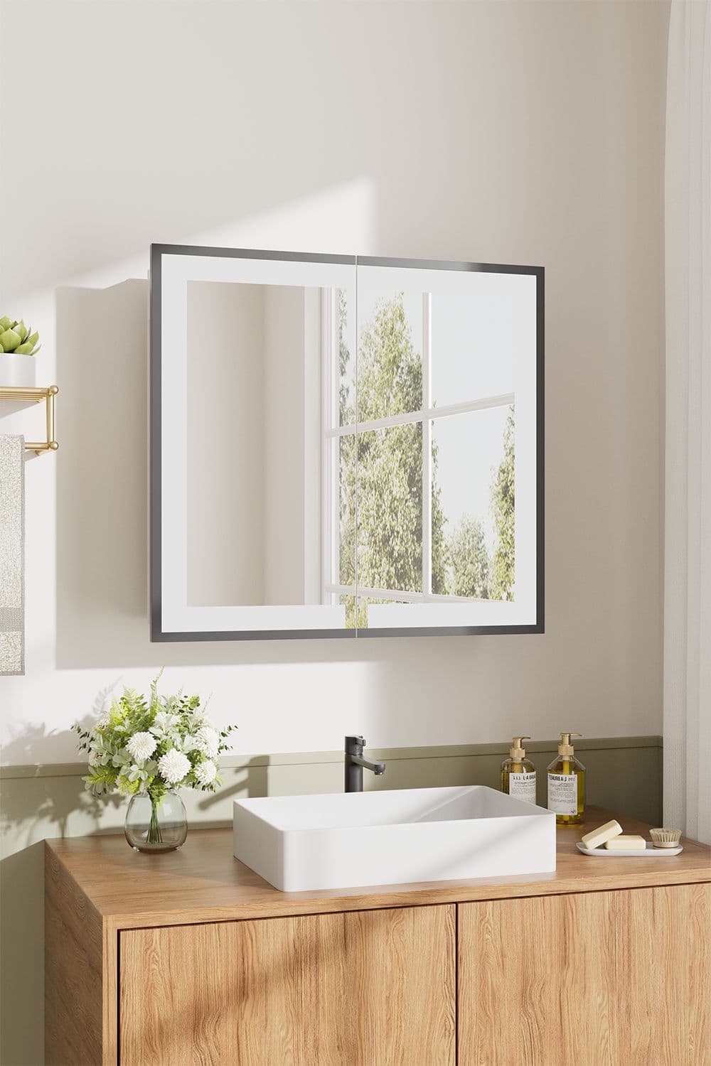 Modern Black Surface Mount LED Mirror Cabinet with Double-Sided Door