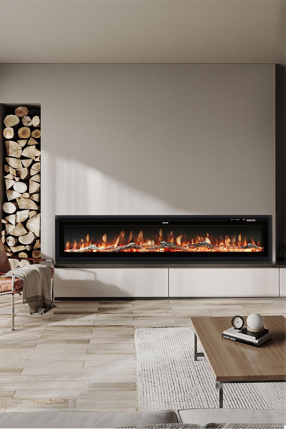 80 Inch Electric Fireplace with Remote 12 Flame Colours 1800W