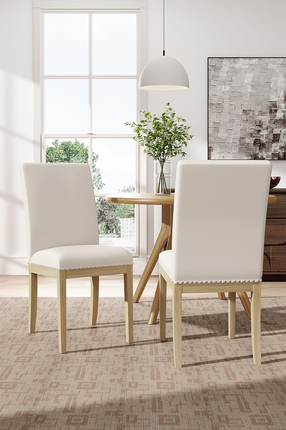 2Pcs Modern Upholstered Dining Chairs with Nailed Trim