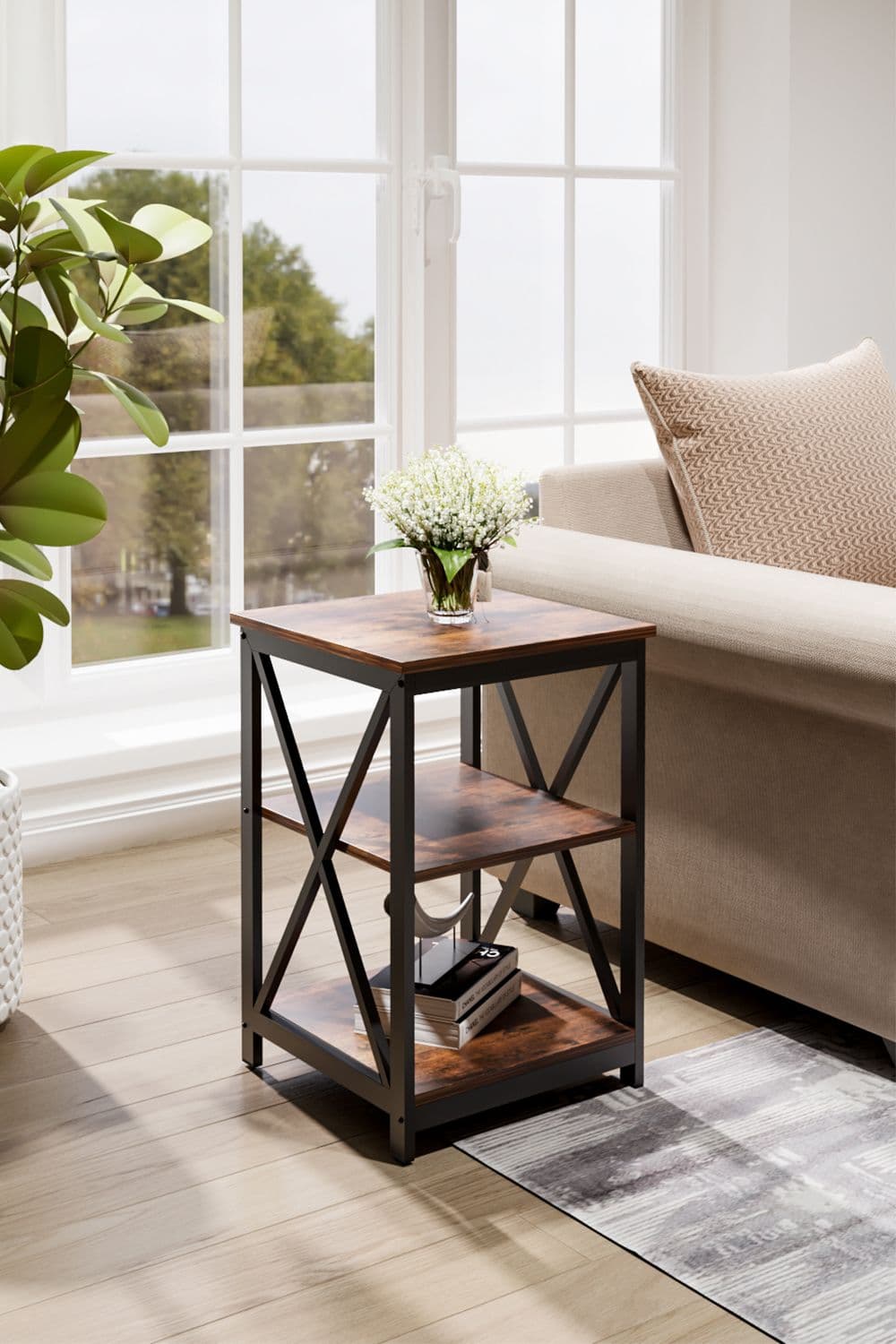 Two Layer Vintage Wooden Square Side Table