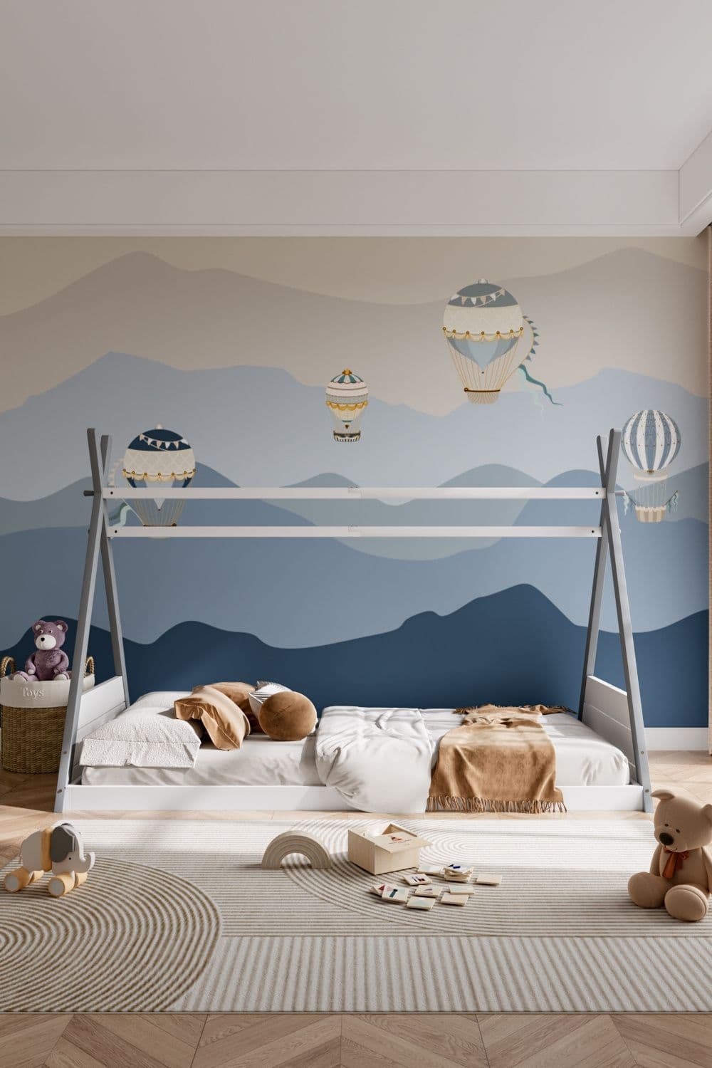 Living and Home Grey Montessori Children's Floor Bed with White Headboard