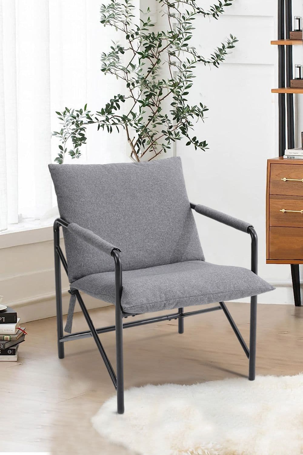 Modern Minimalist Linen Armchair with Metal Frame