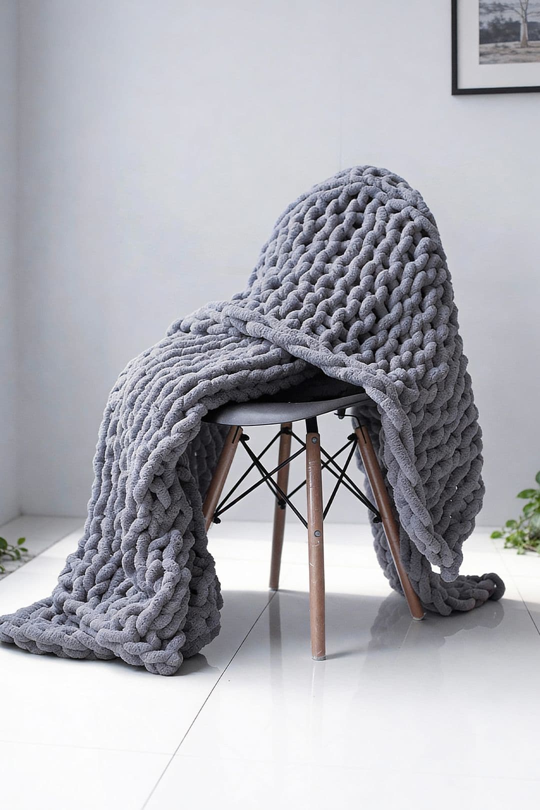 Grey Chunky Knit Throw Blanket 80x100CM