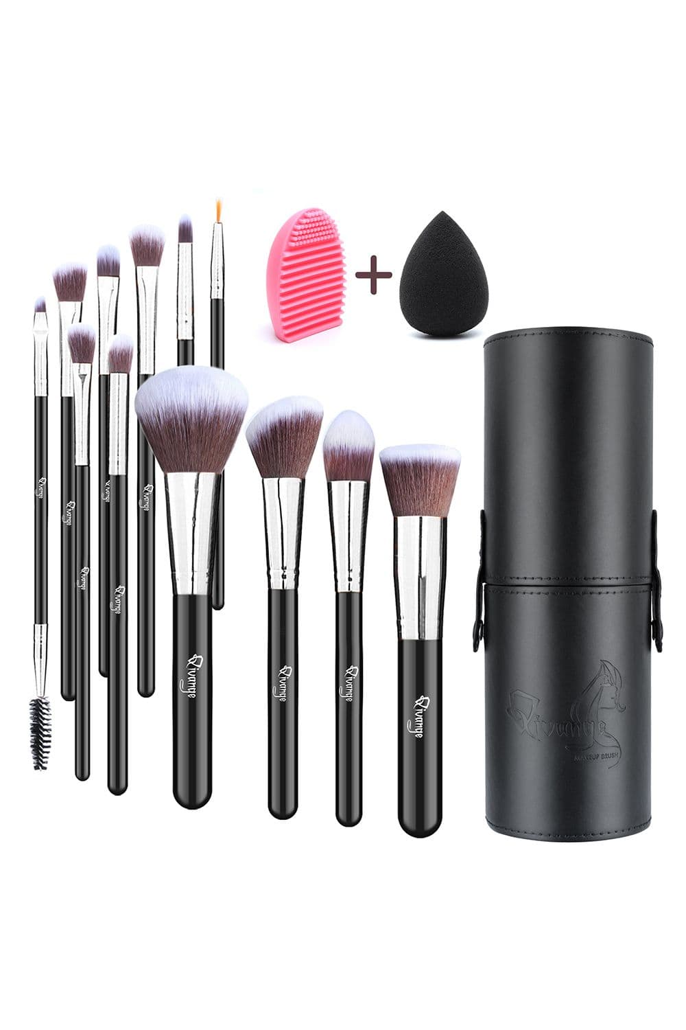 12 Pcs Silver Makeup Brush Set with Makeup Sponge and Brush Egg Gift Set