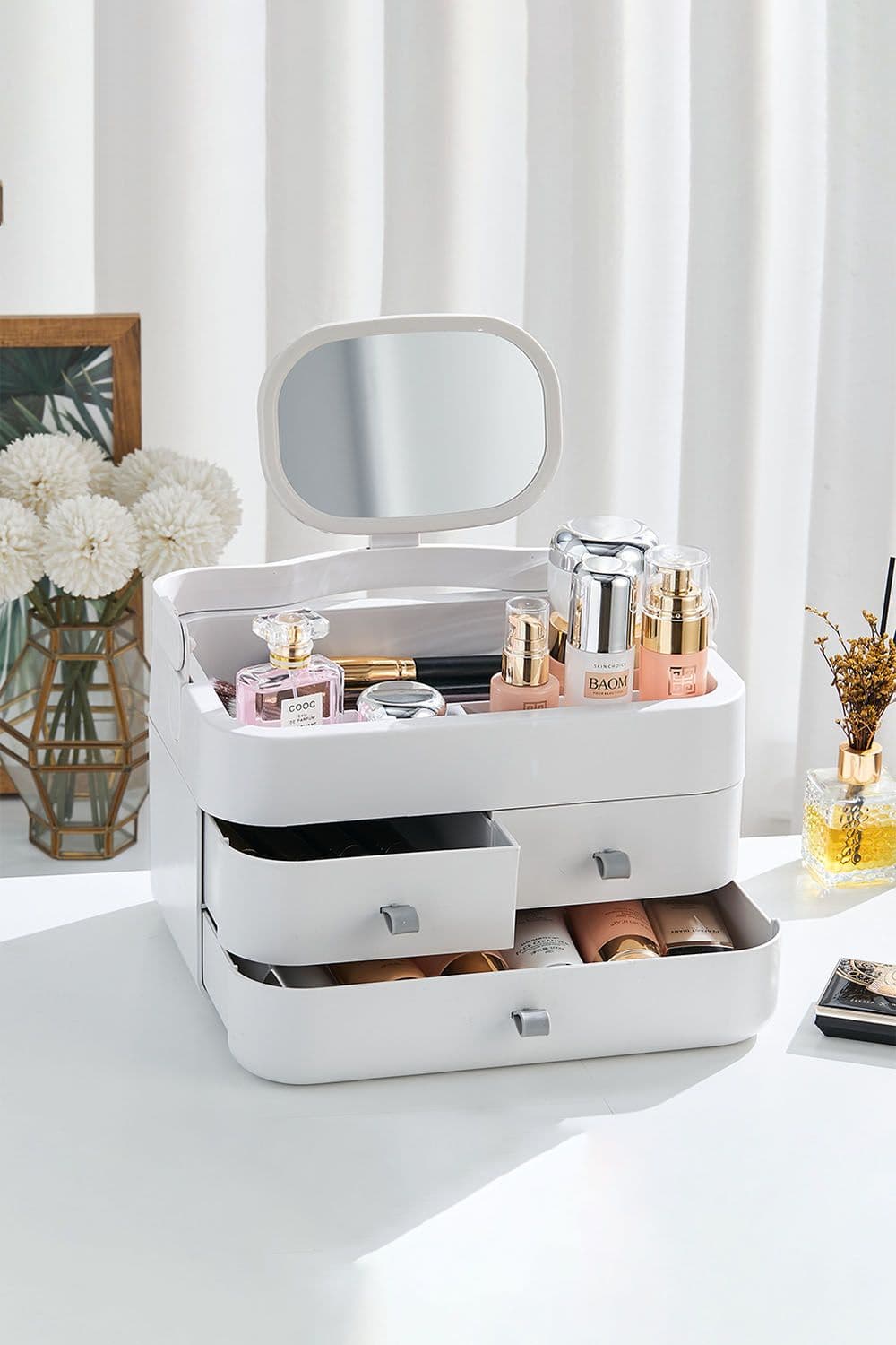 3 Drawers Modern Makeup Organizer with Mirror