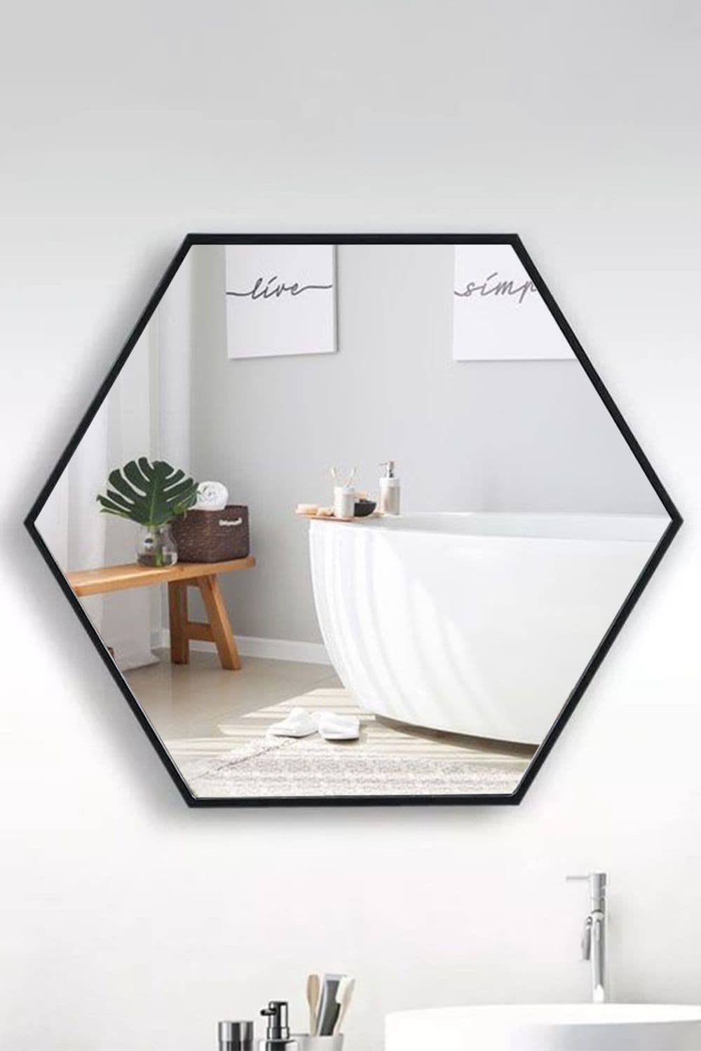 Black Wall Mirror Bathroom Mirror Metal Framed Mirror Hexagon Corner Vanity Mirror (40cm)