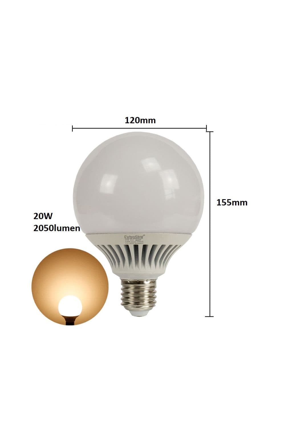20W LED G120 Ball Bulb, E27 3000K