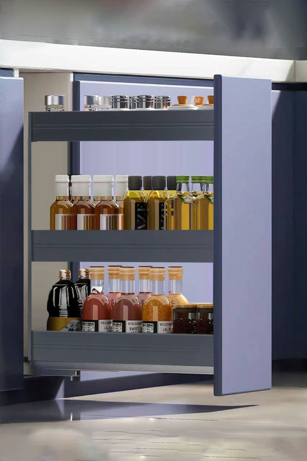 3-Tier Kitchen Cabinet Pull Out Aluminium Shelf Storage Drawer 15cm W x 43cm D x 45cm H