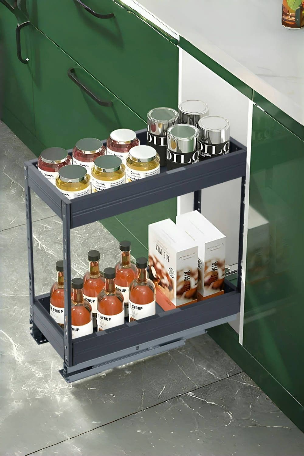 2-Tier Kitchen Cabinet Pull Out Aluminium Shelf Storage Drawer Organizer 15cm W x 43cm D x 45cm H