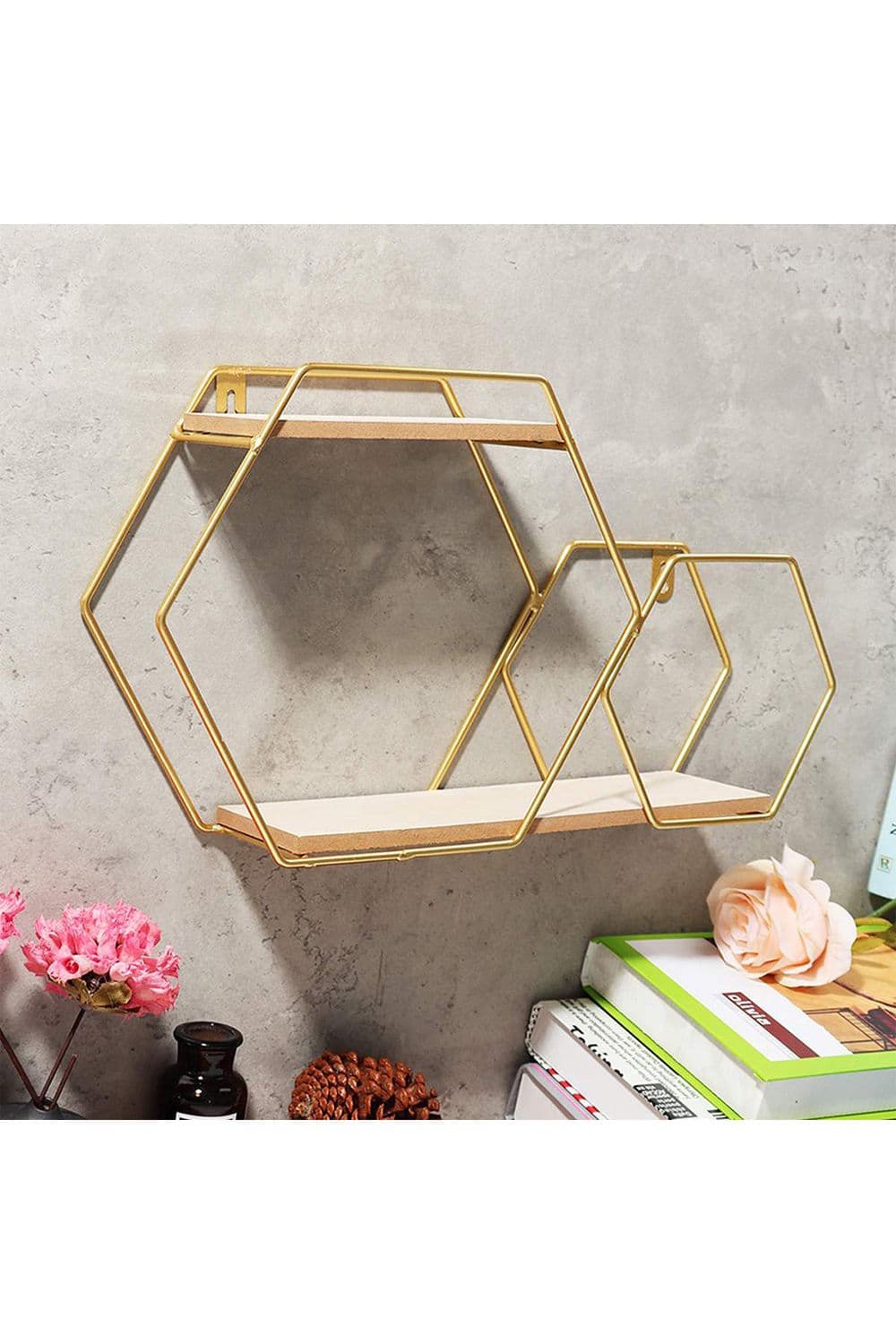 2 Tier Modern Hexagonal Wall Floating Shelf