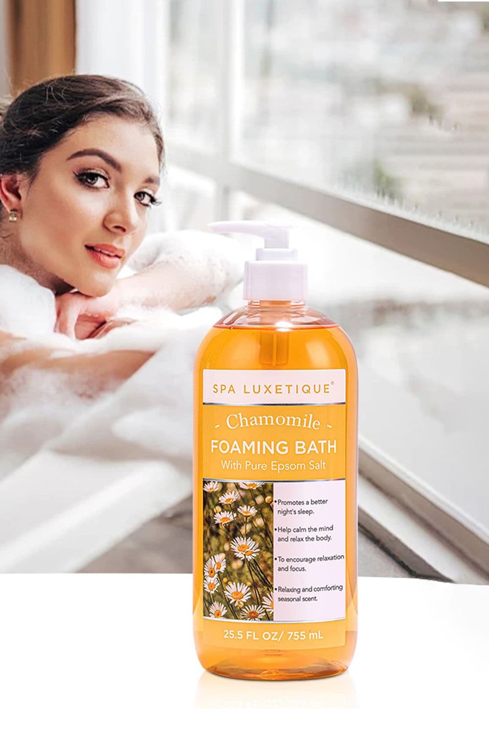25.5 oz Chamomile Foaming Bath with Pure Epsom Salt Mild Shower Gel Bath Gift For Her