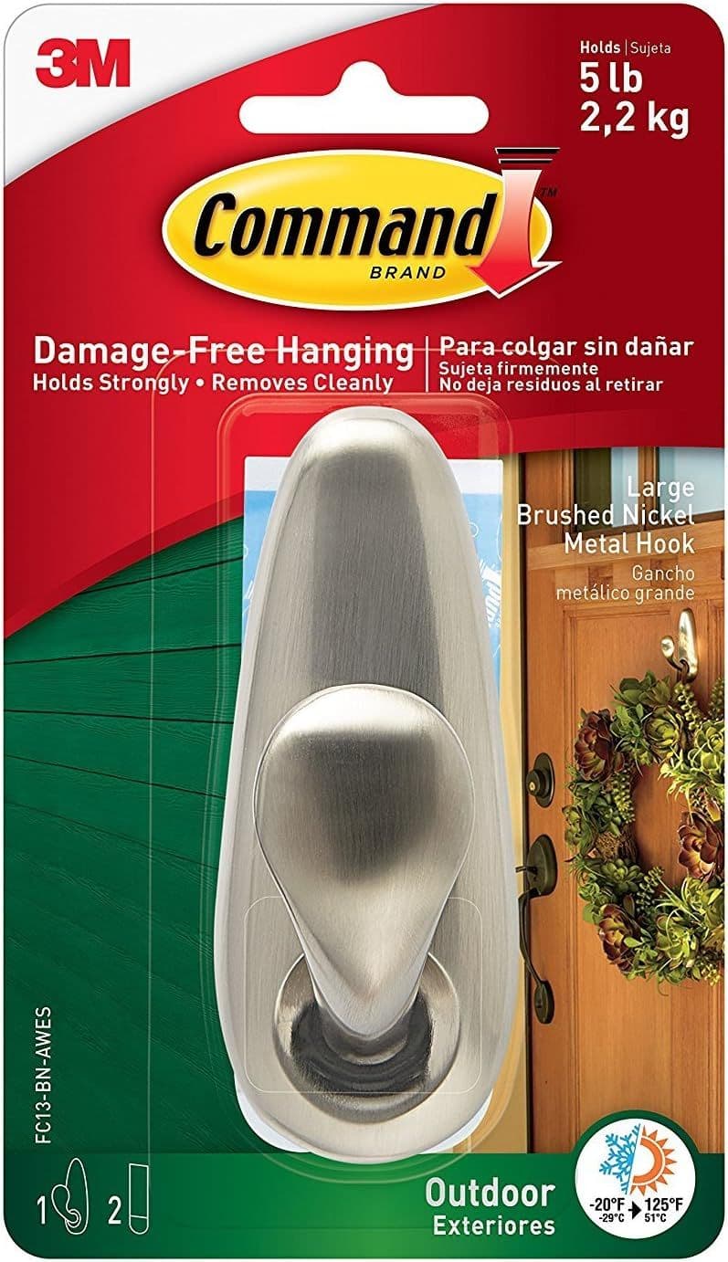 Outdoor Large Brushed Nickel Metal Command Hook Strips Hanging Outdoor Wreaths Signs Other Heavy Items