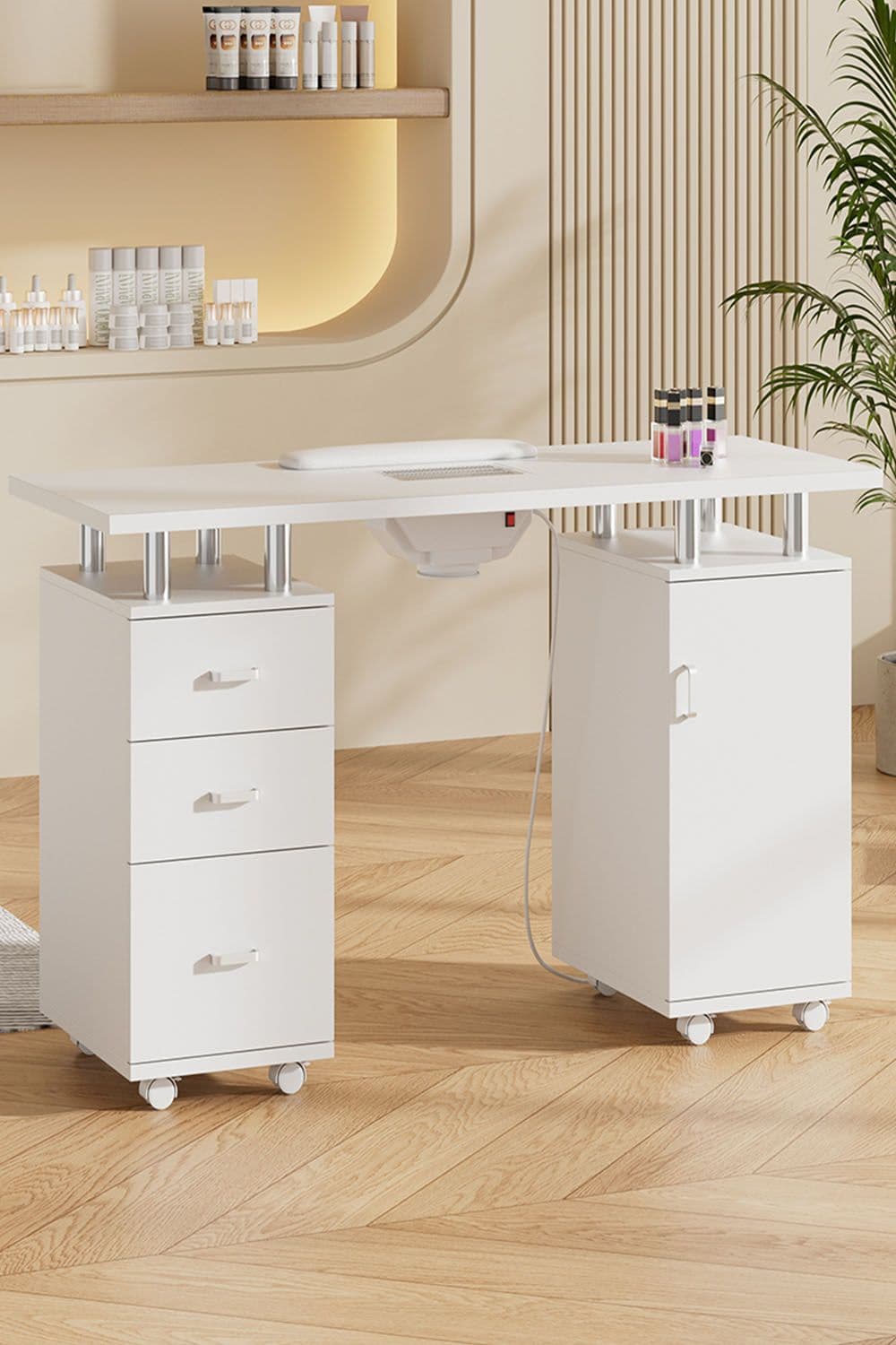 Professional Fashion Makeup Desk Dresser Manicure Table Nail Desk with Rolling Wheels For Spa Beauty Salon & Home