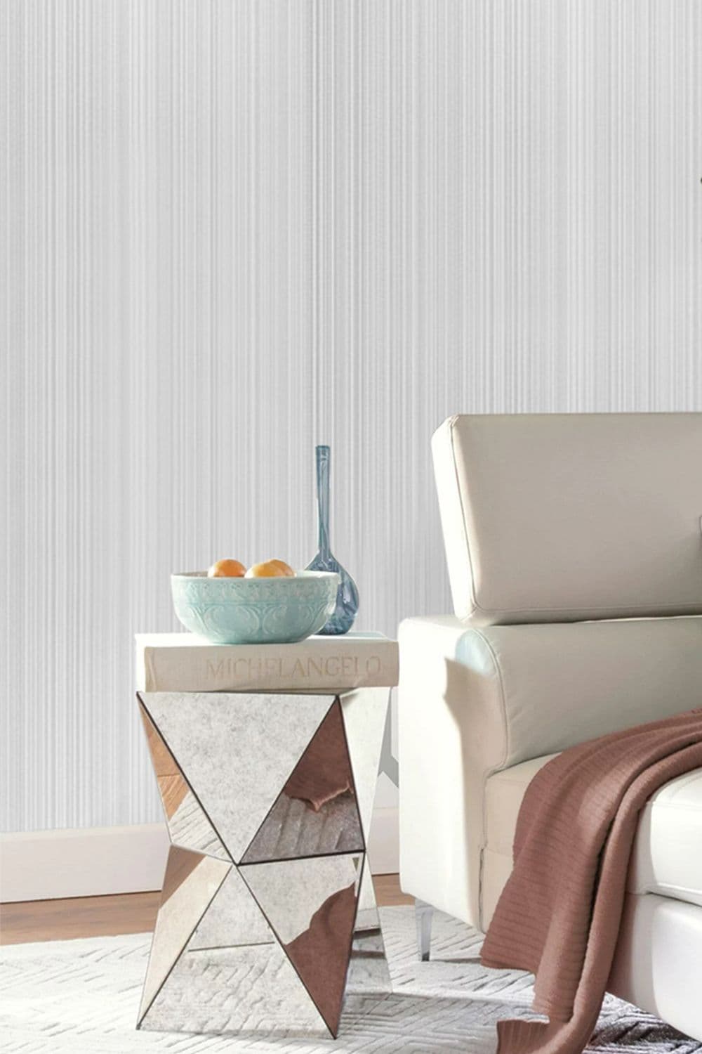 950cm L x 53cm W Modern Grey Non-Woven Striped Emboss Wallpaper