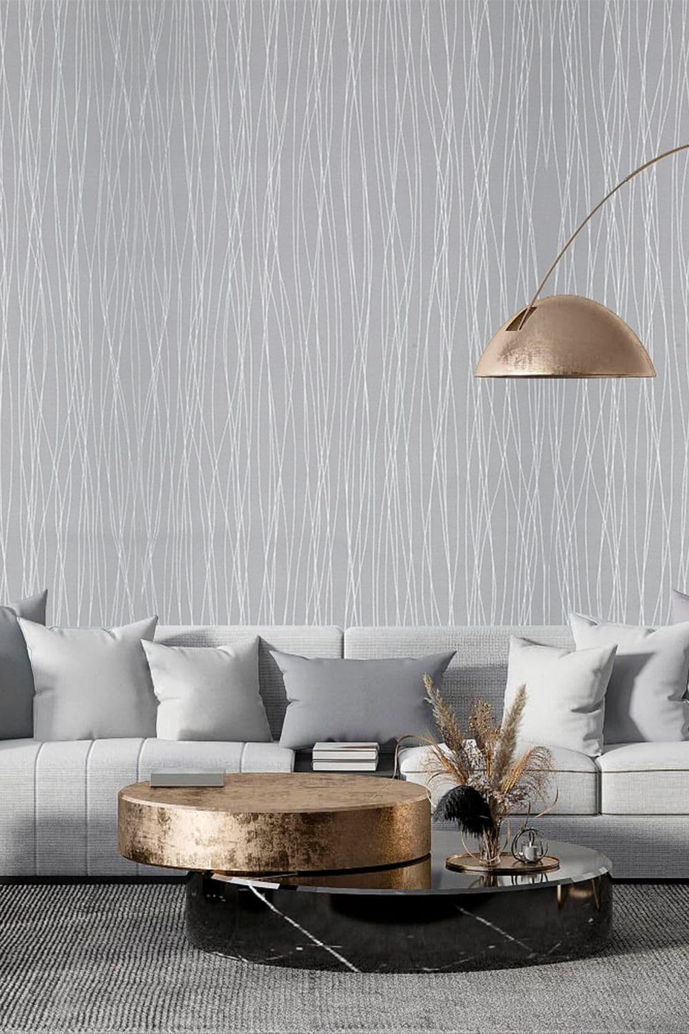 10m L x 53cm W Grey Non-Woven Curve Wallpaper