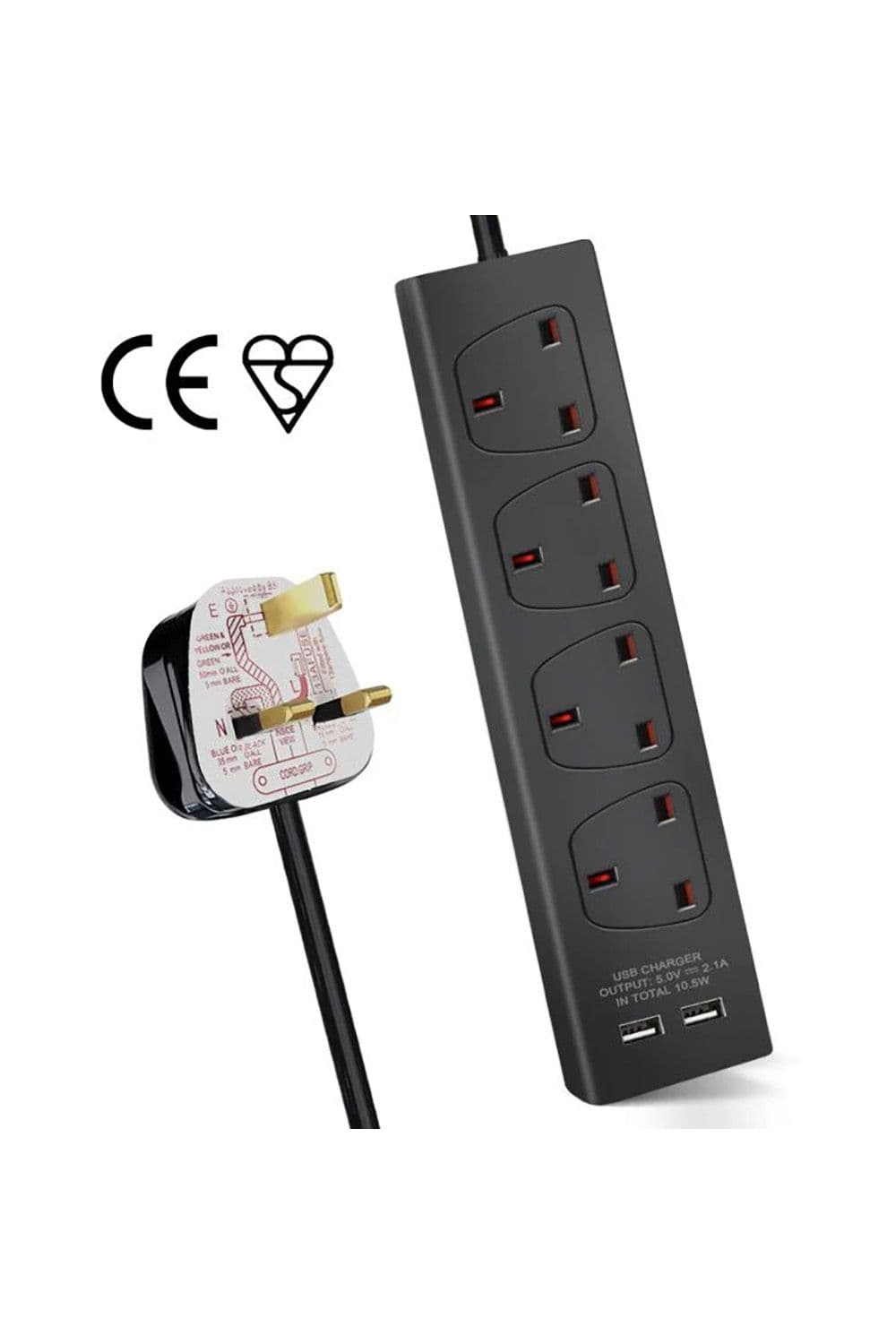 Outlet Extender with 1M Cable, 2 USB Ports and 4 Outlets