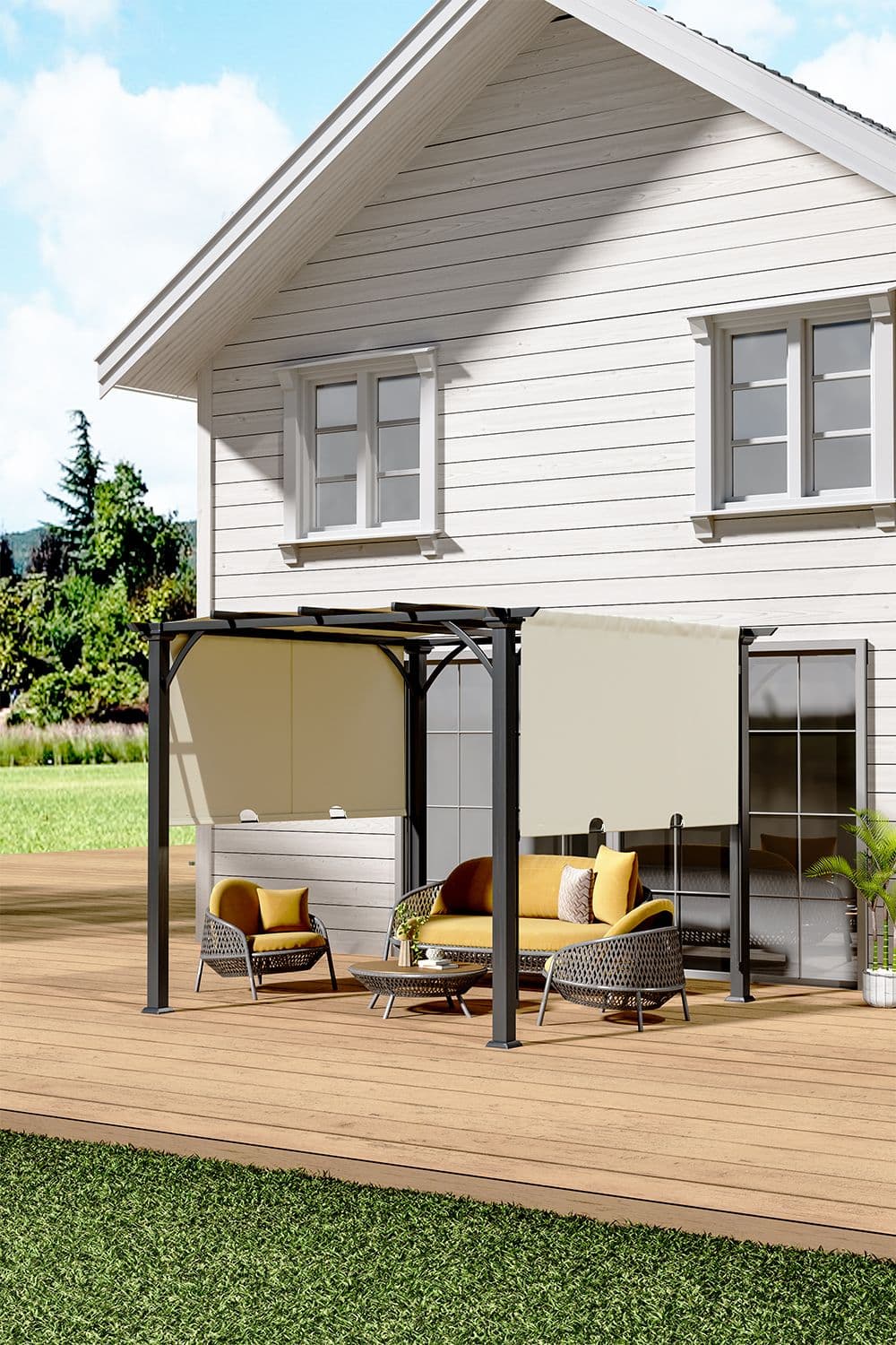 Outdoor Patio Pergola with Retractable Canopy