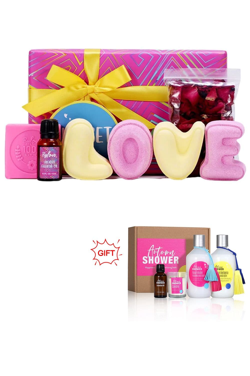 7Pcs Rose and Lavender Bath Bombs Set & 4Pcs Bubble Bath Gift Set