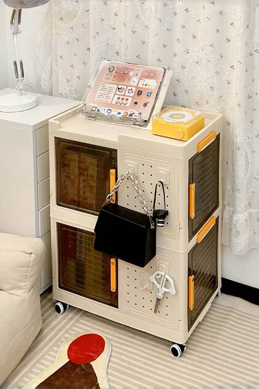 2-Tier Folding Plastic Storage Box with Wheels