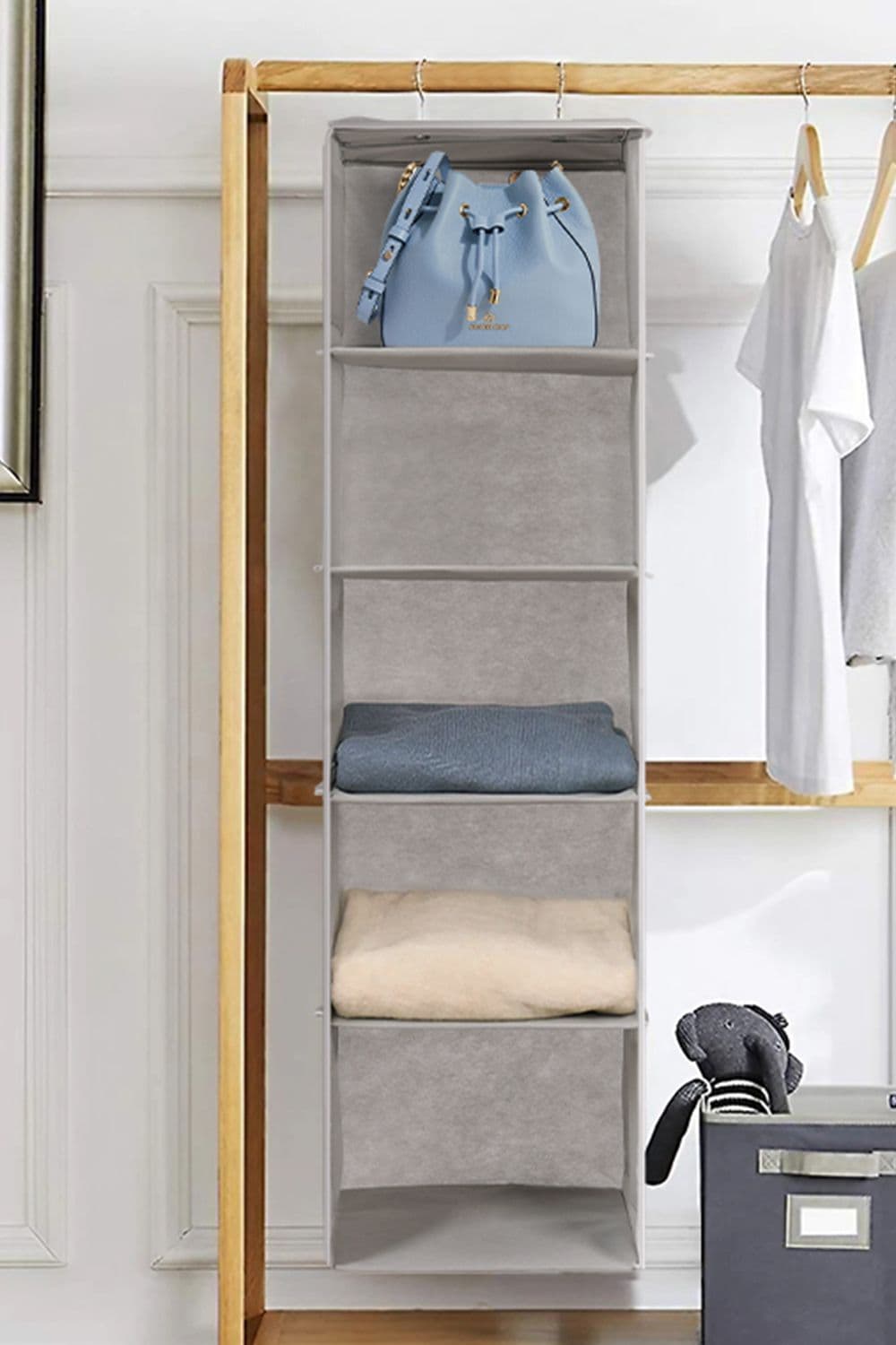 5-Tier Hanging Closet Organizer - Space-Saving Storage Solution for Clothes