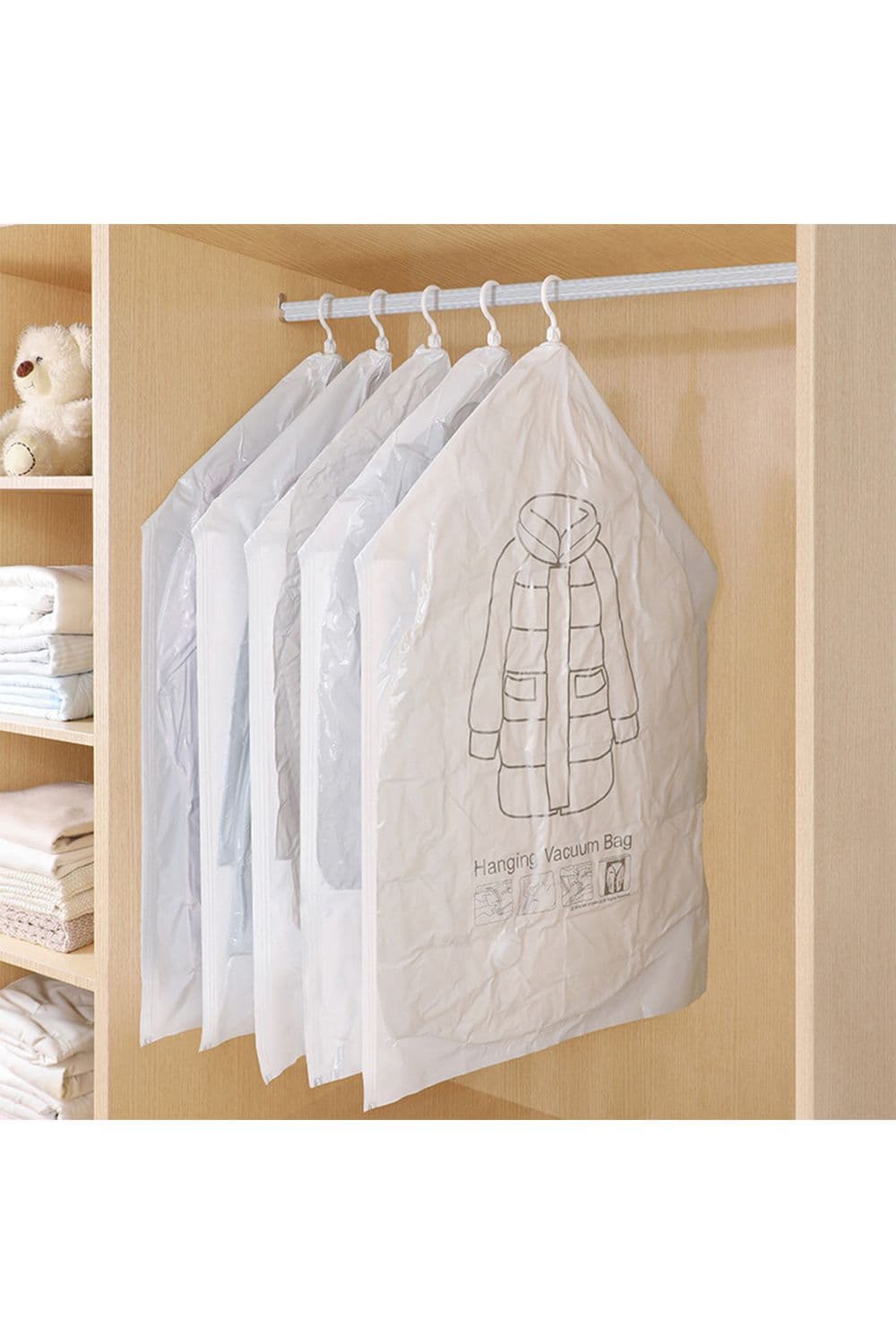 5-Pack Hanging Vacuum Compression Storage Bags for Space-Saving Organization and Protection