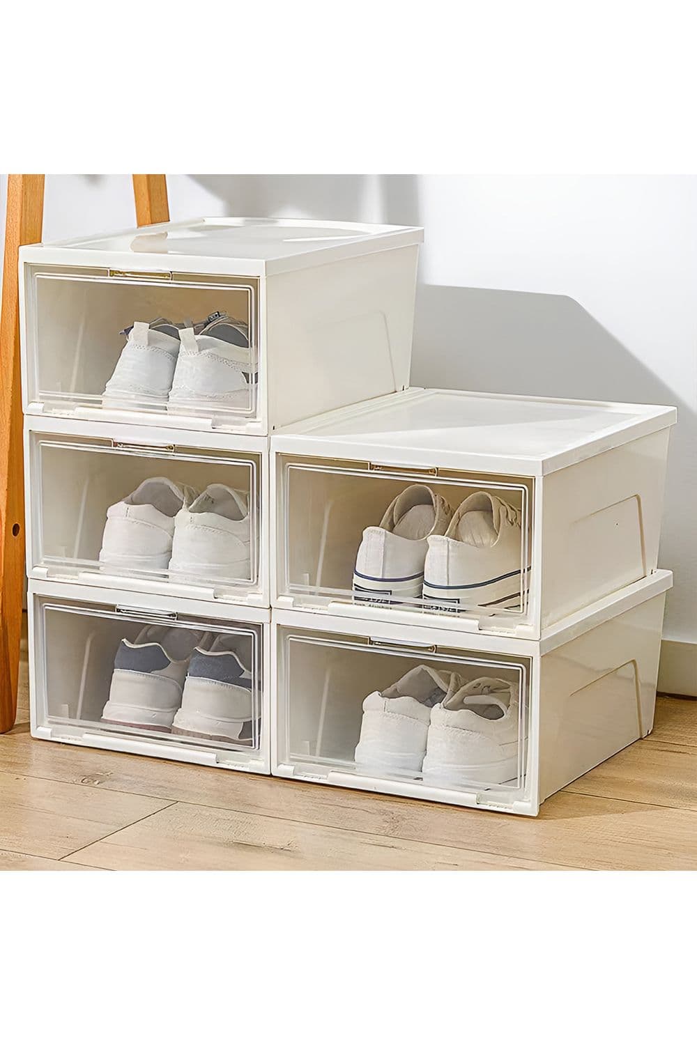 3-Pack Stackable Shoe Storage Boxes Clear Organizers for Shoes