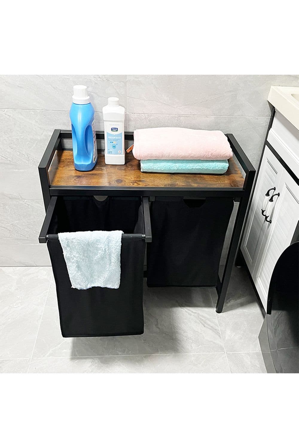 Large Household Iron Pipe Dirty Clothes Basket Laundry Room Shelf