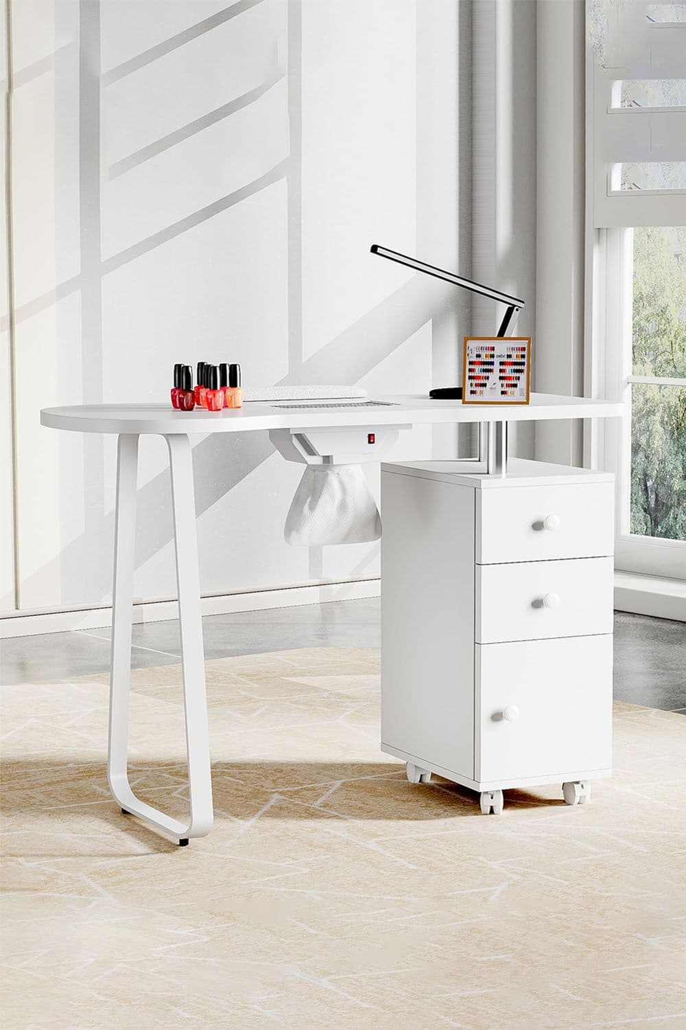 Professional Fashion Makeup Desk Dresser Manicure Table Nail Desk with Rolling Wheels For Spa Beauty Salon & Home