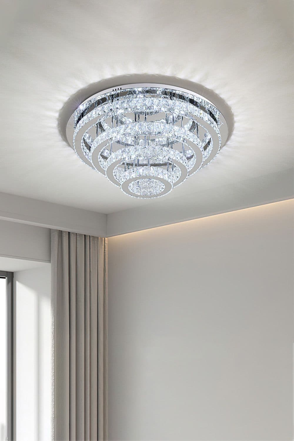 4-Tier Chic Crystal Flush Mount Ceiling Light with Chrome Finish