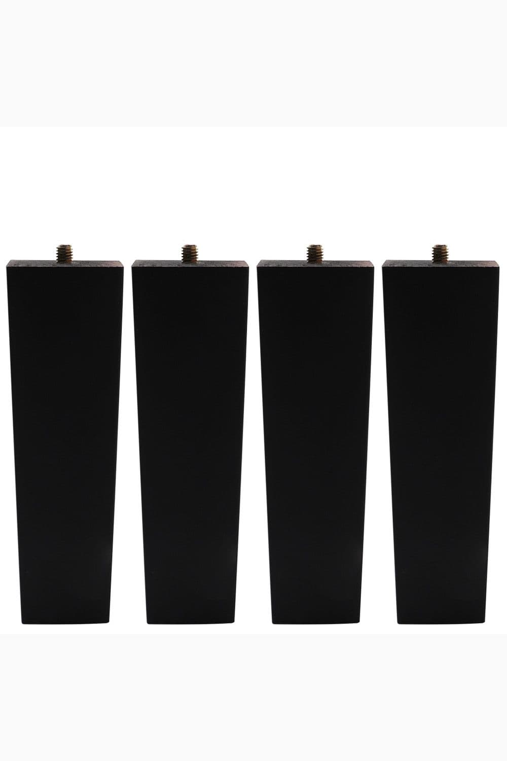 4Pcs 16cm H Black Square Straight Oak Furniture Replacement Legs with Flat Corner Galvanized Fixed Iron Plates