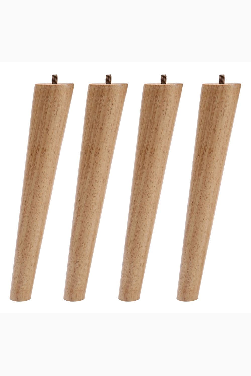 4Pcs 20cm H Natural Round 10° Tilted Oak Furniture Replacement Legs with Flat Corner Galvanized Fixed Iron Plates