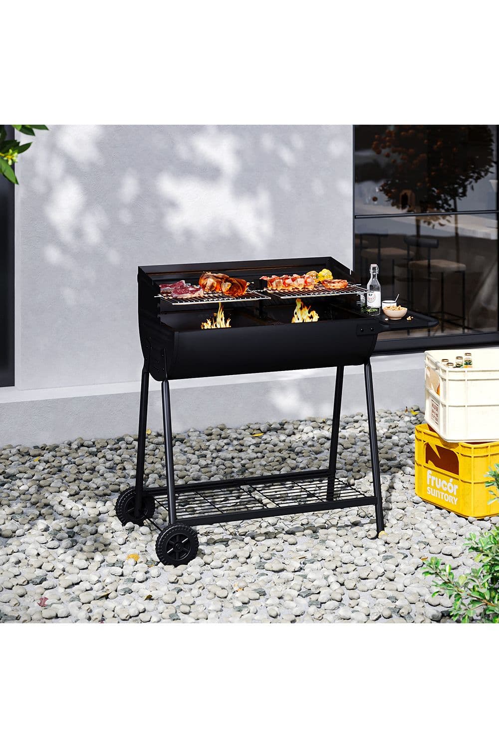 Outdoor Garden Charcoal Grill with Wheels