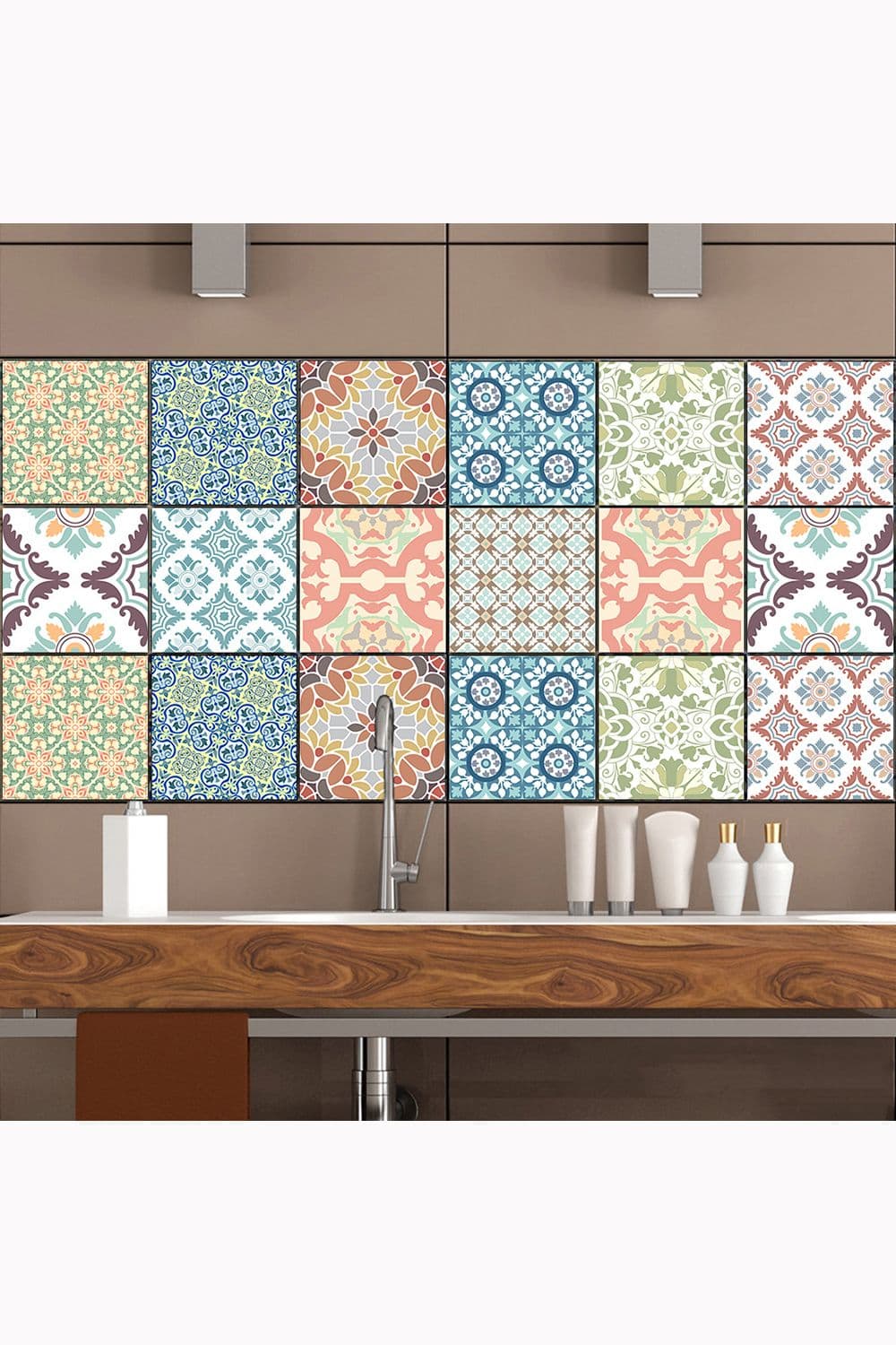 10Pcs Moroccan Style Art Tile Stickers Kitchen Oil-Proof Waterproof Self Adhesive Wall Tiles Sticker