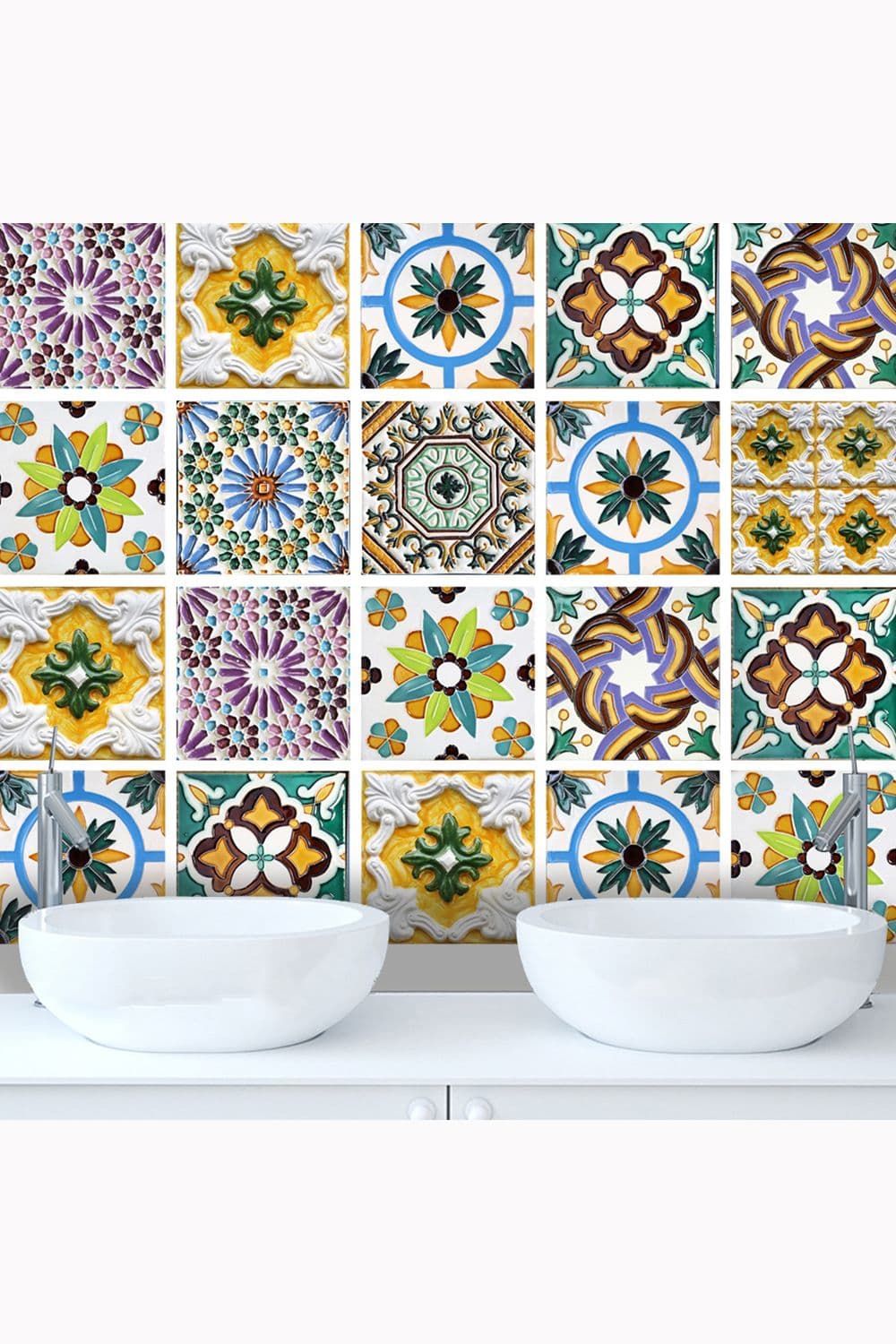 10Pcs Moroccan Style Art Tile Stickers Kitchen Oil-Proof Waterproof Self Adhesive Wall Tiles Sticker