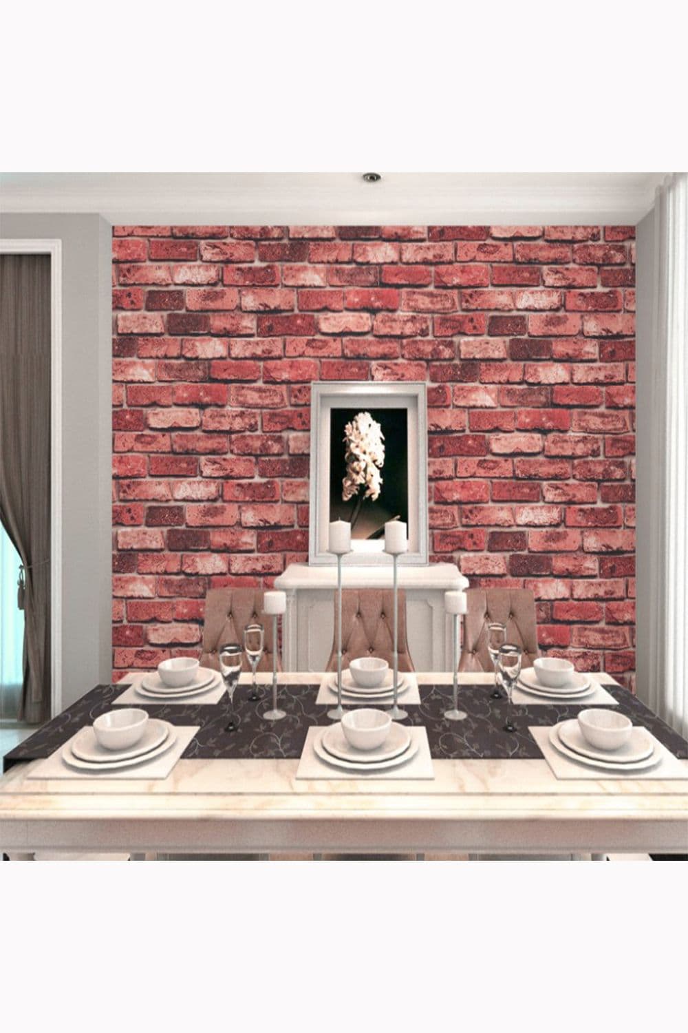 950cm L x 53cm W Retro 3D Red Brick Pattern PVC Wallpaper