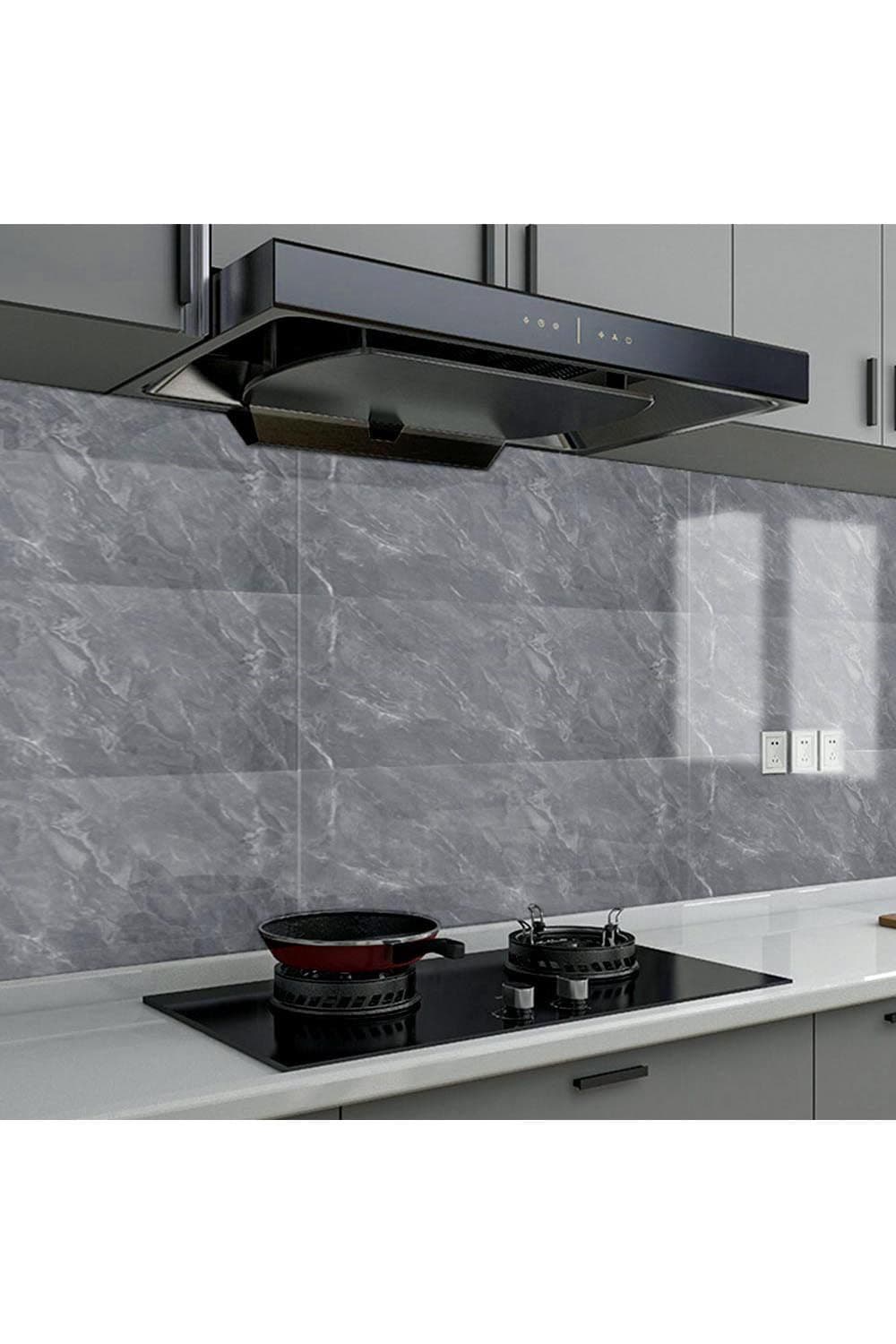 10 Pcs Dark Grey Marble Texture Waterproof Flame Retardant Rectangular Self-Adhesive PVC Tile Stickers