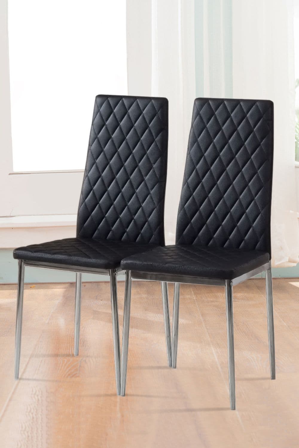 Set of 2 PVC High Back Modern Dining Chairs