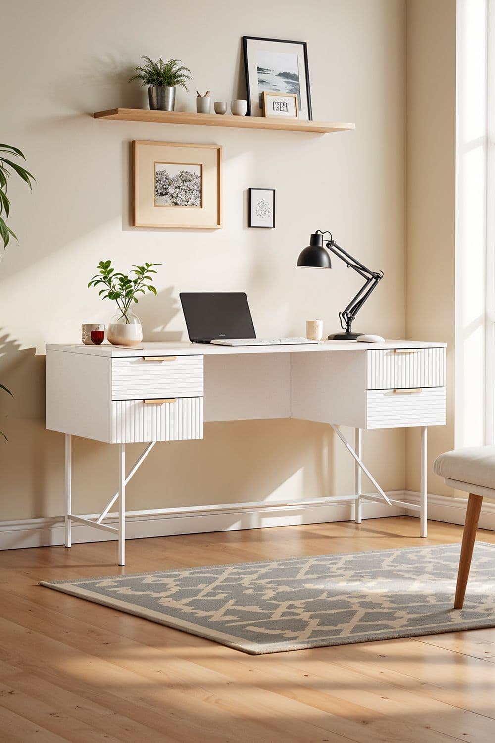 White Striped Study Desk