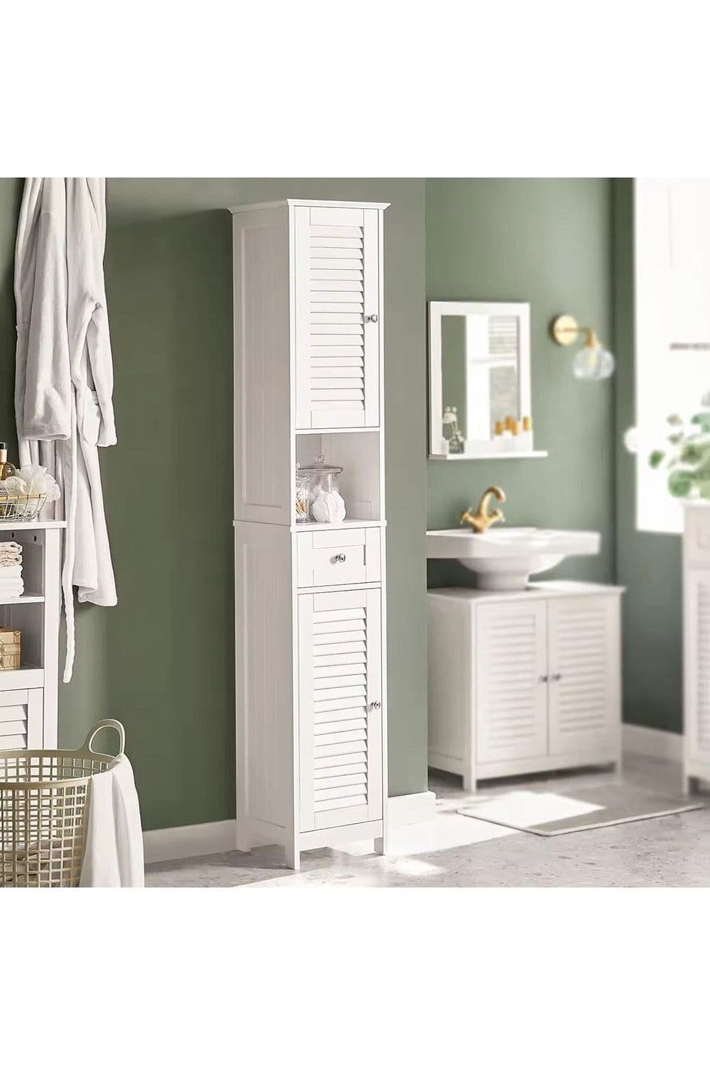 White Shutter Wooden Tall Cabinet