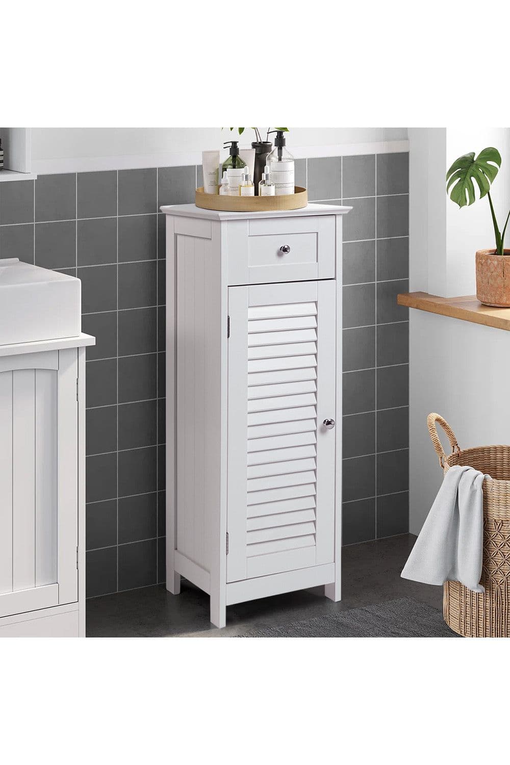 White Shutter Wooden Floor Cabinet