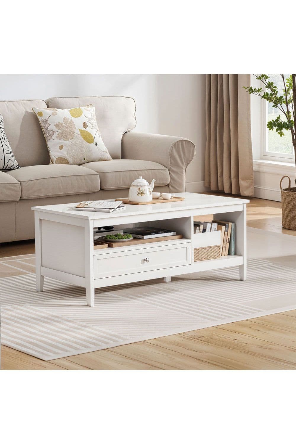 Classic White Coffee Table with Drawer