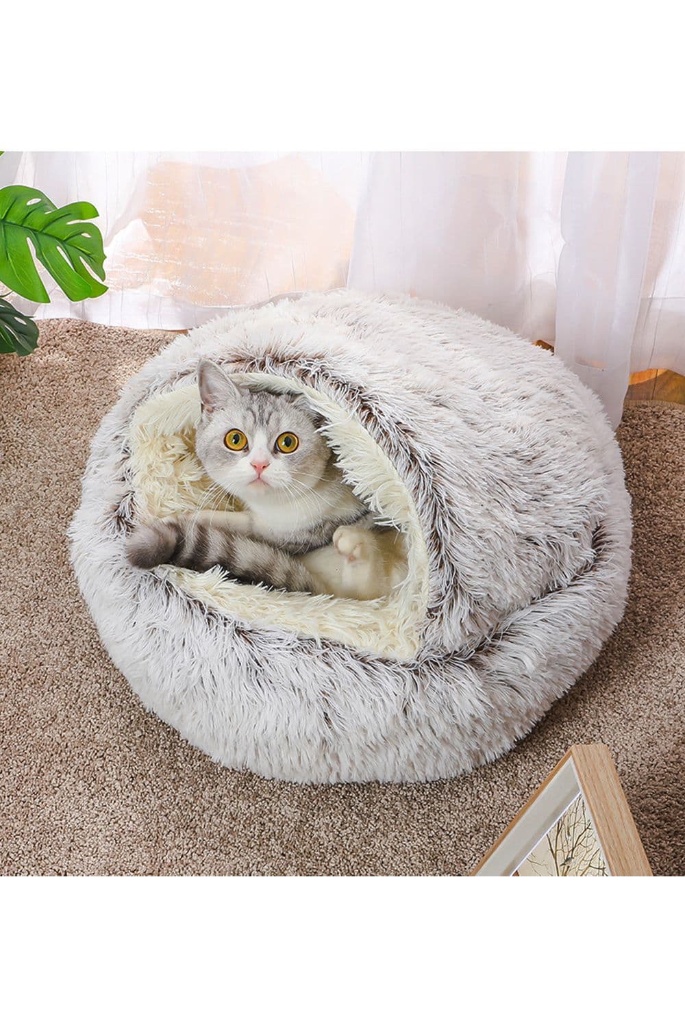 Autumn and Winter Grey Soft Half Round Pet Bed Mongolian Yurt Warm Pet Nest