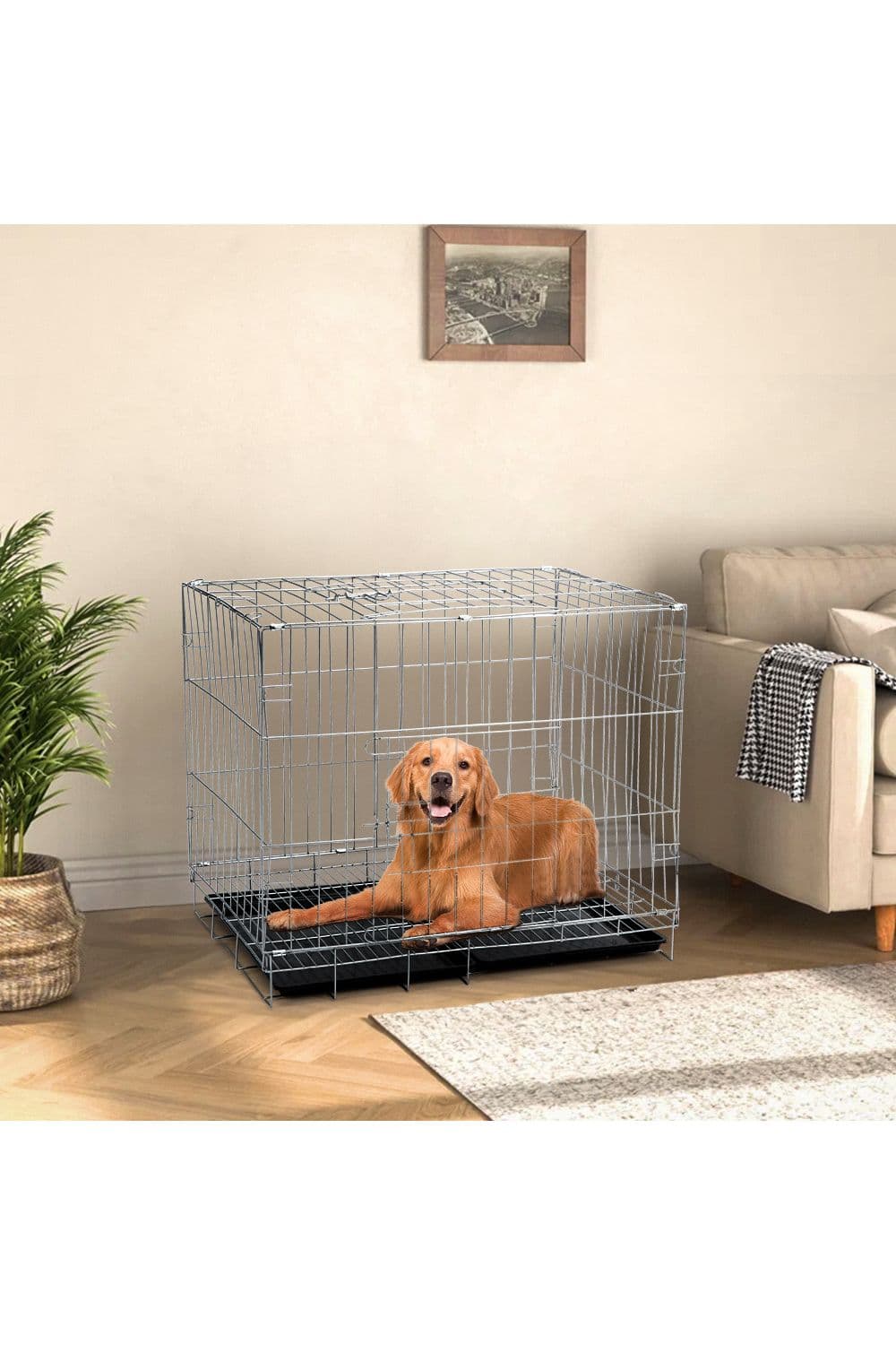 70x50x60cm Wire Dog Crate with 2 Doors and Tray