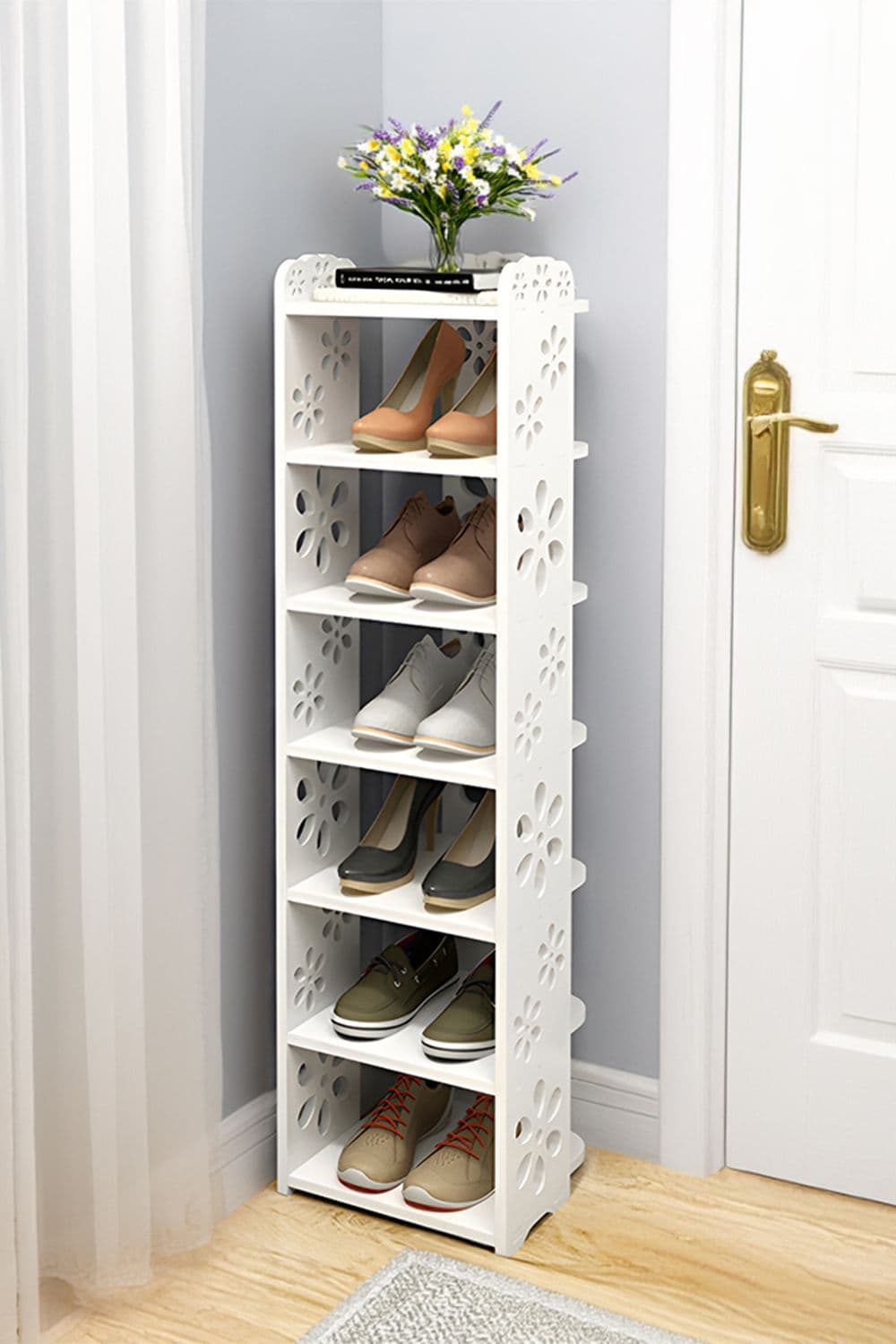 Narrow Shoe Rack 7 Tier for Closet Entryway Tall Slim Vertical Shoe Rack for Small Spaces